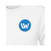 Ansteckbuttons Button mit Anstecknadel an einem T-Shirt.