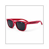 Rote Sonnenbrille mit Logo bedruckt.
