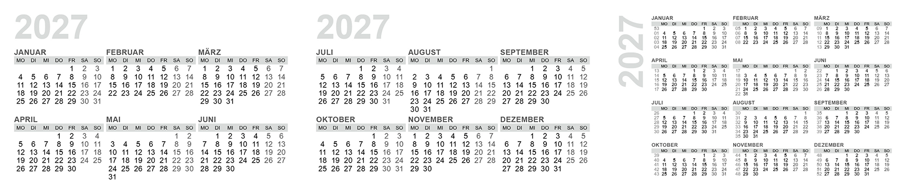 Taschenkalender Vorlage 2027